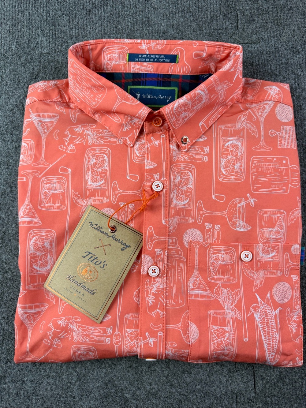 William Murray X Tito’s Vodka Mens Short Sleeve Golf Button Up Shirt Size L NWT